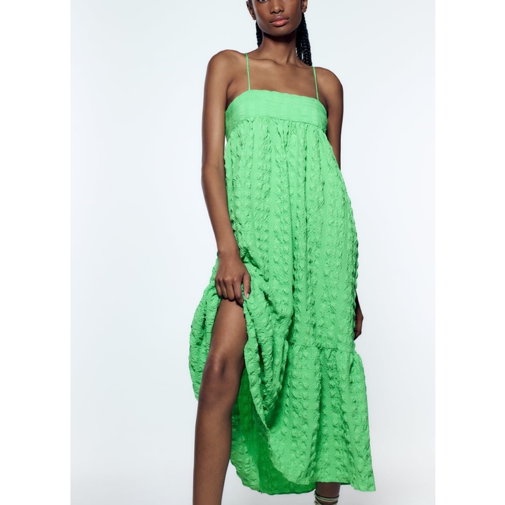 ZARA | TEXTURED GREEN MAXI DRESS